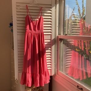 J crew pink cross back ruffle dress